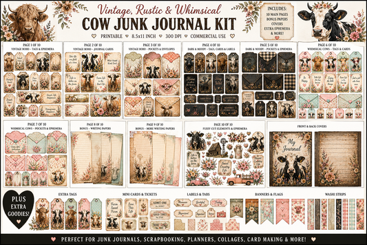 Digital_Cow Junk Journal Mega Kit_Vintage, Rustic, and Whimsical Farm